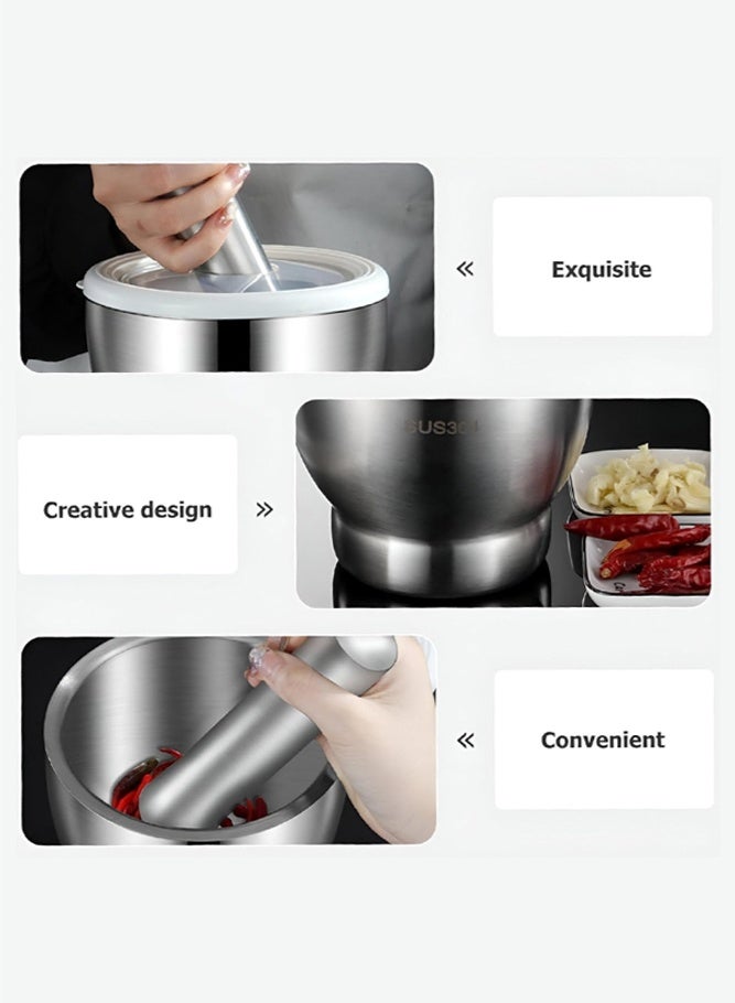 SHABILI Stainless Steel Crushing Bowl for Home Kitchen, Hand Masher Bowl Guacamole Bowl Garlic Press Spices Garlic Press for Families, Deep Anti-Slip Grinding Bowl for Daily Food Preparation (Silver) - Image 2